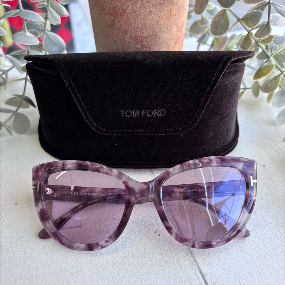 NWT Tom Ford Anya TF762 56Y Purple Havana Cat Eye Sunglasses